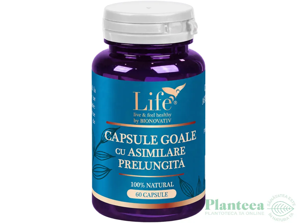 Flacon plastic cu 60 capsule goale vegetale cu asimilare prelungita 1b - LIFE