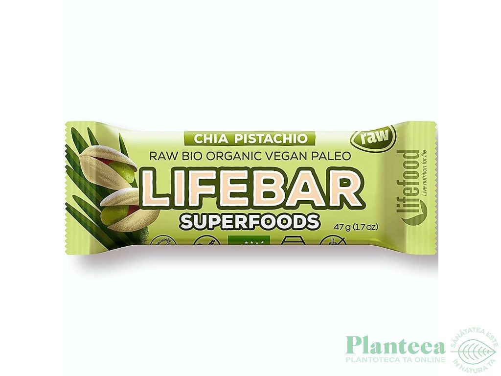 Baton superfood chia fistic orz verde raw bio 47g - LIFEBAR