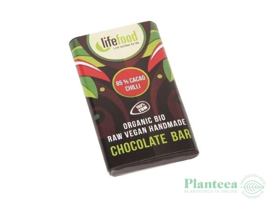 Mini ciocolata neagra 85% chilli raw eco 15g - LIFEFOOD
