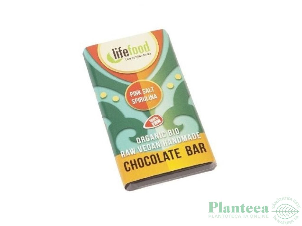 Mini ciocolata neagra 75% spirulina sare roz raw eco 15g - LIFEFOOD