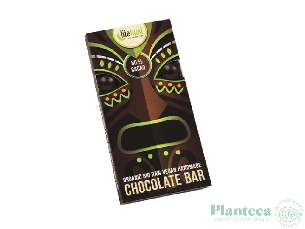 Ciocolata neagra 80%cacao raw eco 70g - LIFEFOOD