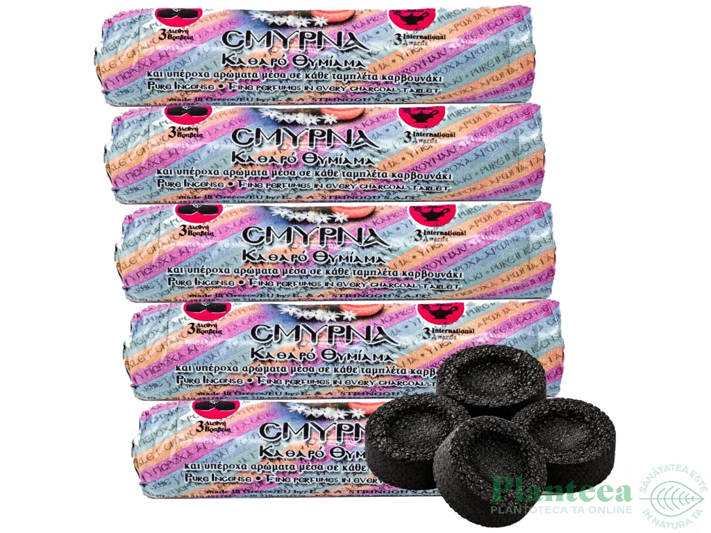 Set 5x Carbune aromat cu smirna Grecia rola 10pastile 40g - LIHNARI