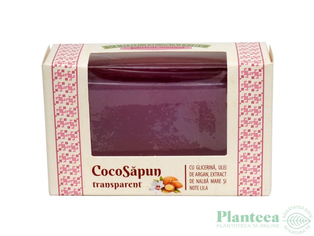 Sapun transparent Coco argan nalba mare note lila 50g - MANICOS