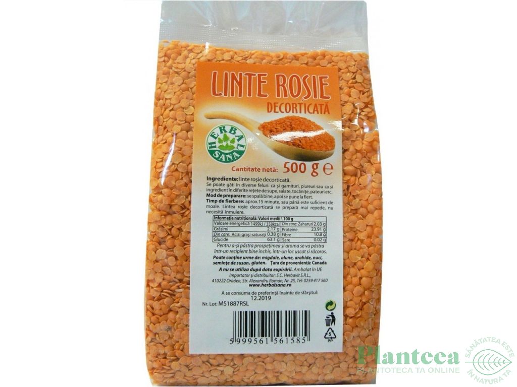 Linte rosie boabe 500g - HERBAL SANA