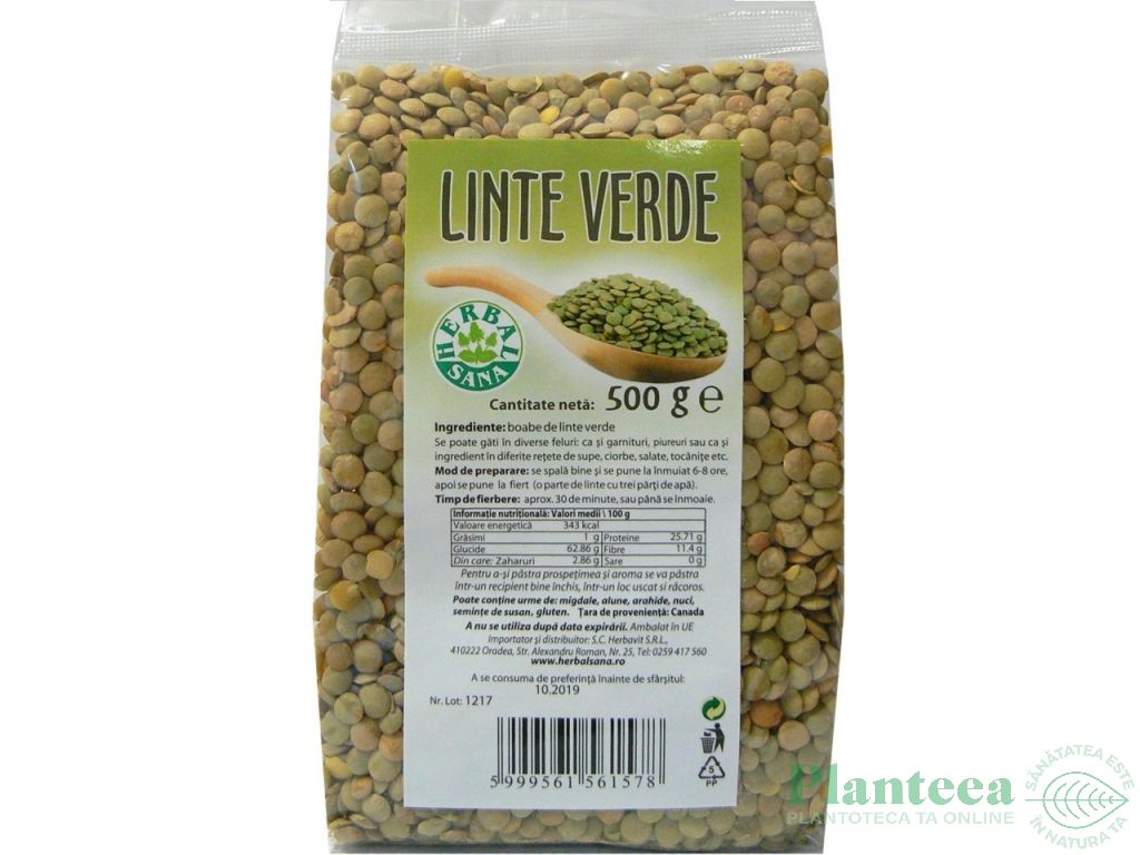 Linte verde boabe 500g - HERBAL SANA