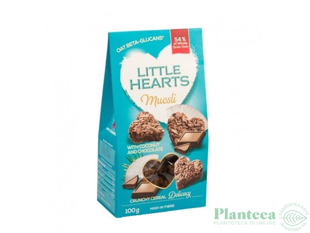 Inimioare crocante musli cocos ciocolata 100g - LITTLE HEARTS