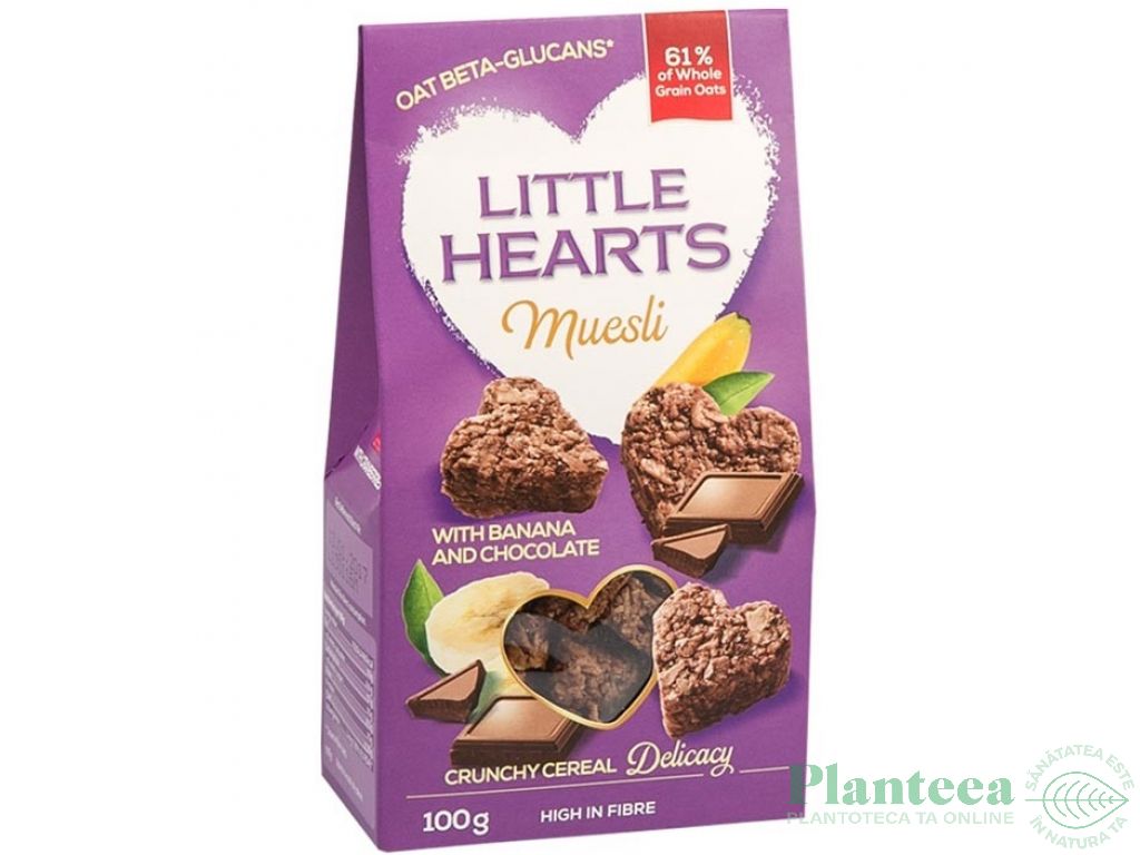 Inimioare crocante musli banane ciocolata 100g - LITTLE HEARTS