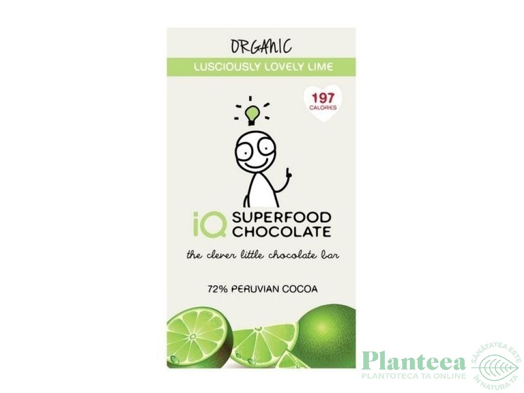 Ciocolata neagra 72% lime eco 35g - IQ CHOCOLATE