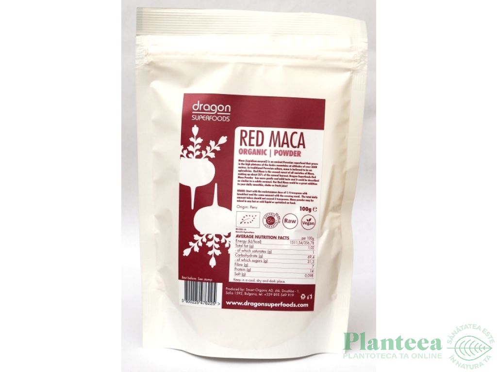 Pulbere maca rosie eco 100g - DRAGON SUPERFOODS