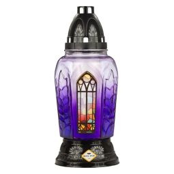 Candela sticla vitraliu 270x110mm 28h violet 473g - MAX POL