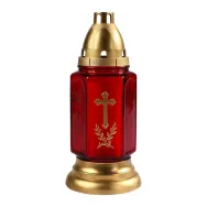 Candela felinar sticla rosie model cruce 250x110mm 42h 490g - MAX POL