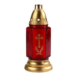 Candela felinar sticla rosie model cruce 250x110mm 42h 490g - MAX POL
