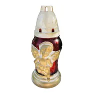 Candela felinar sticla rosie cu ingeras auriu 15h 200g - MAX POL