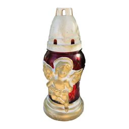 Candela felinar sticla rosie cu ingeras auriu 15h 200g - MAX POL