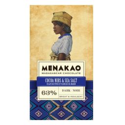 Ciocolata neagra 63% sare mare cacao nibs 75g - MENAKAO