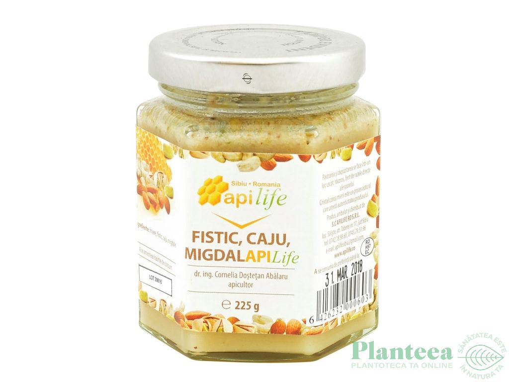 Miere cu fistic migdale caju 225g - APILIFE