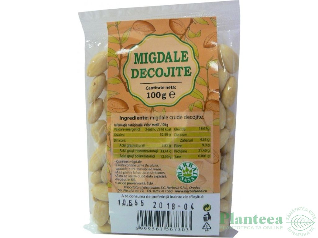 Migdale crude decojite 100g - HERBAL SANA