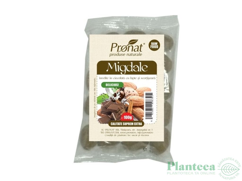 Boabe migdale invelite ciocolata lapte scortisoara 100g - PRONAT