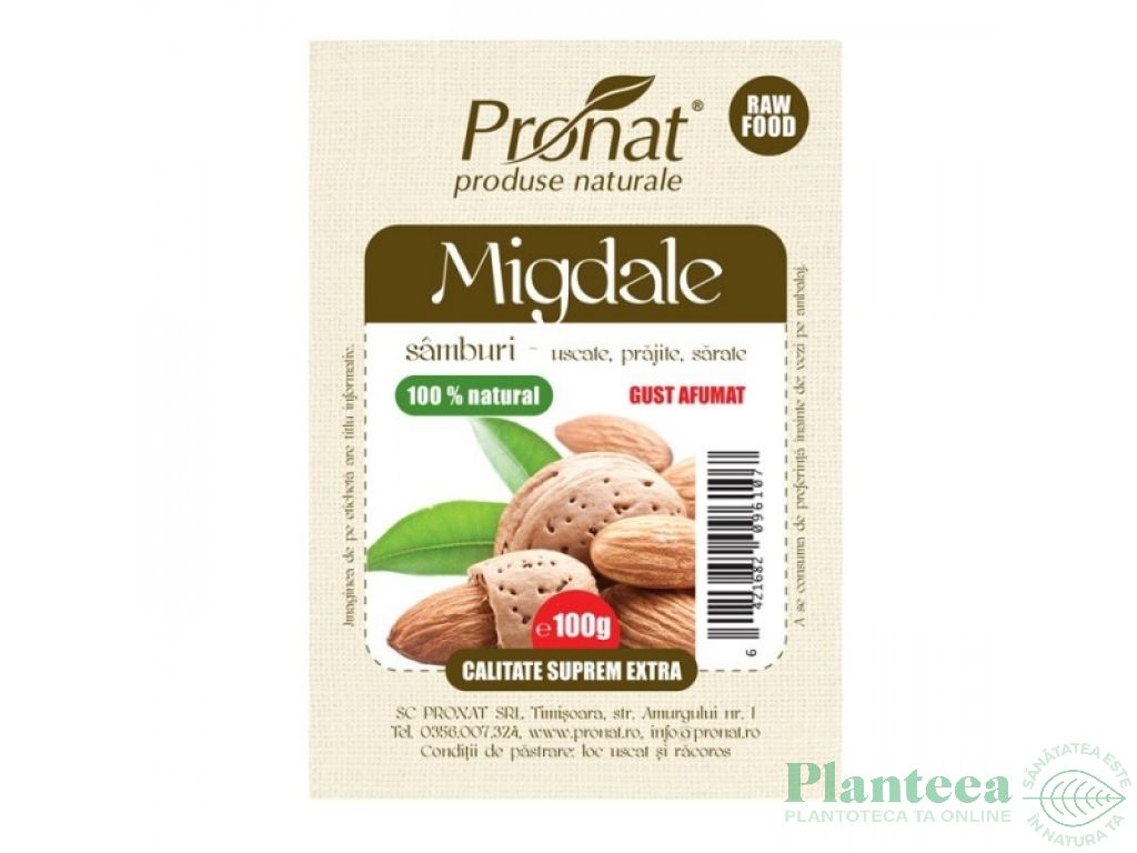 Migdale intregi prajite usor sarate eco 200g - PRONAT