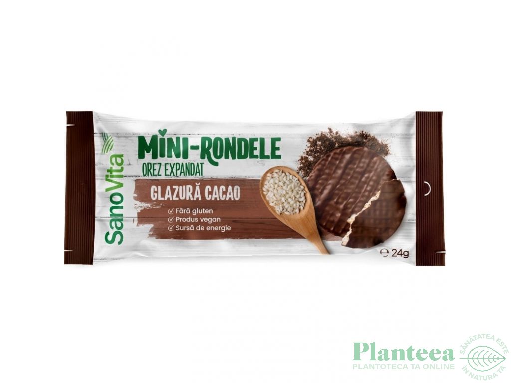 Minirondele expandate orez glazura cacao 24g - SANOVITA