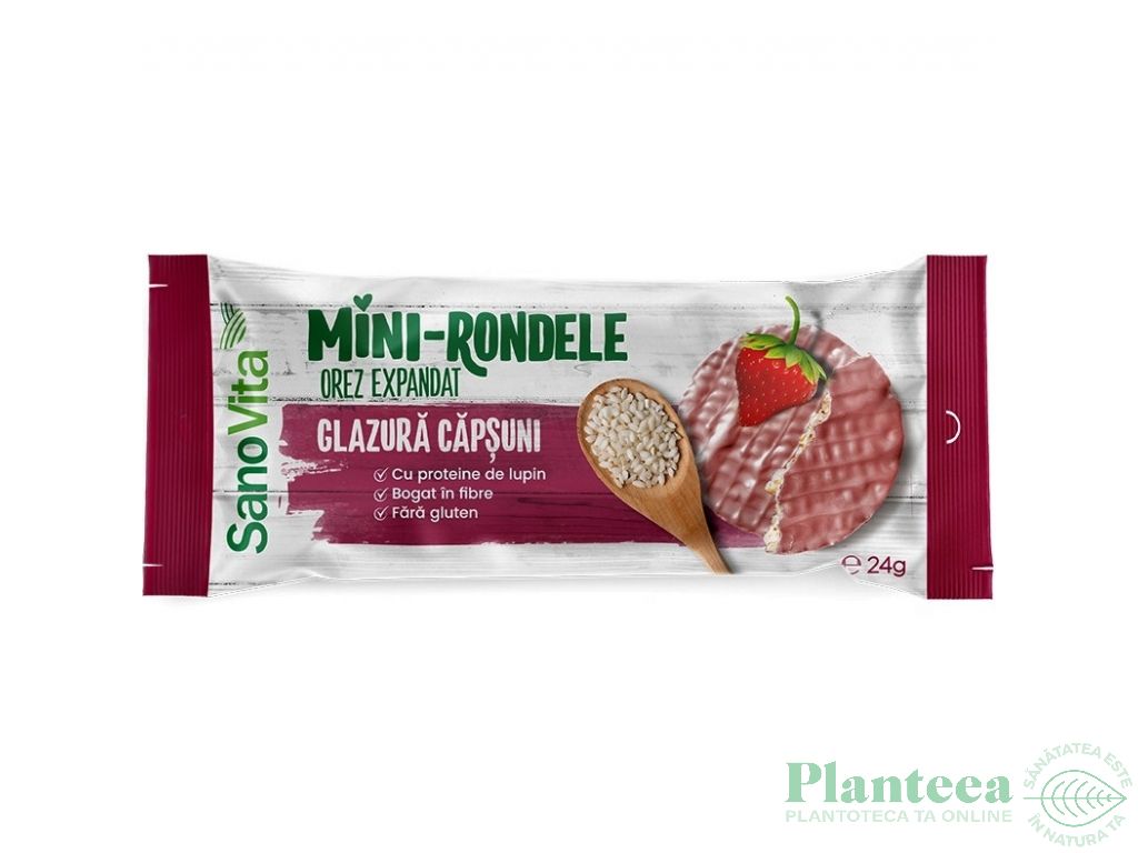 Minirondele expandate orez glazura capsuni 24g - SANOVITA