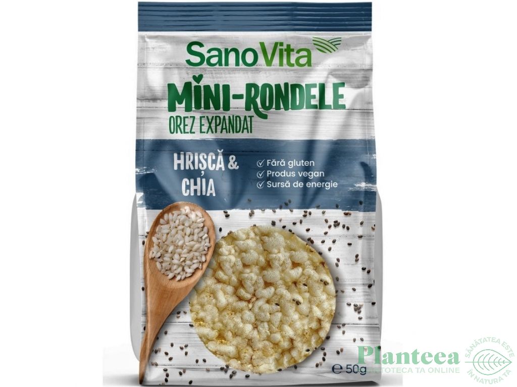 Minirondele expandate orez hrisca chia cu sare 50g - SANOVITA