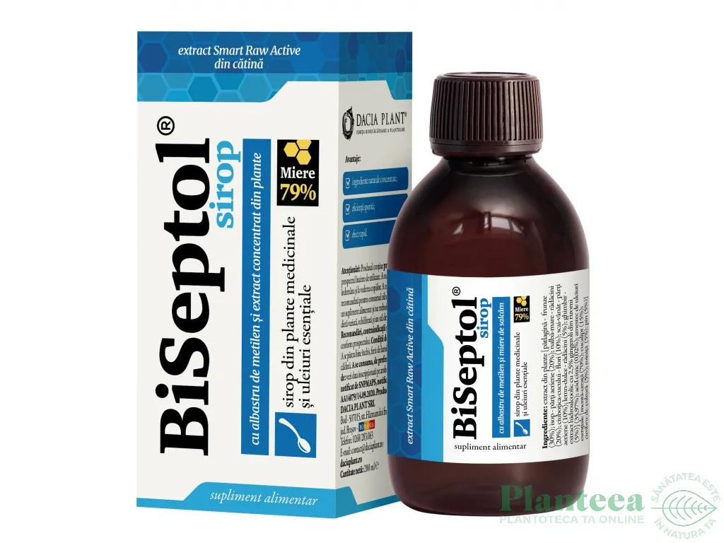 Sirop BiSeptol albastru metilen miere concentrat plante 200ml - DACIA PLANT