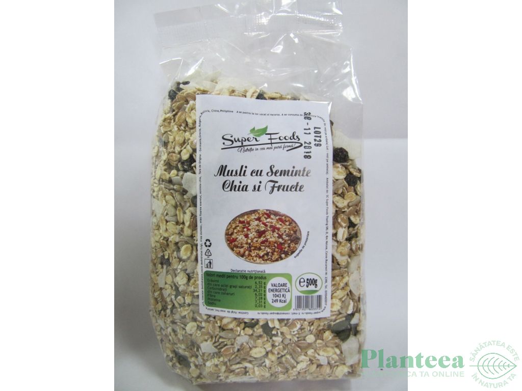 Musli chia fructe 500g - SUPERFOODS