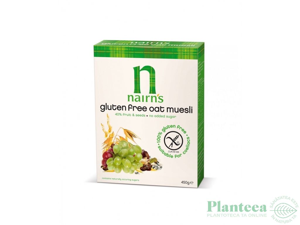 Musli ovaz integral 40%fructe seminte fara gluten 450g - NAIRN`S