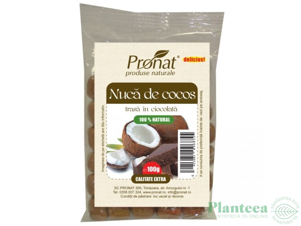 Boabe cocos invelite ciocolata lapte 100g - PRONAT