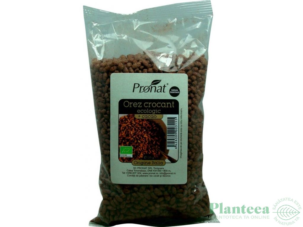 Boabe orez crocant cacao eco 125g - PRONAT