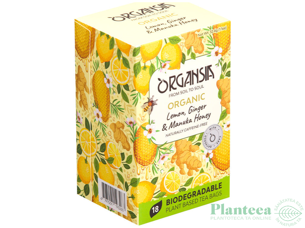 Ceai lamaie ghimbir miere manuka organic 18dz - ORGANSIA