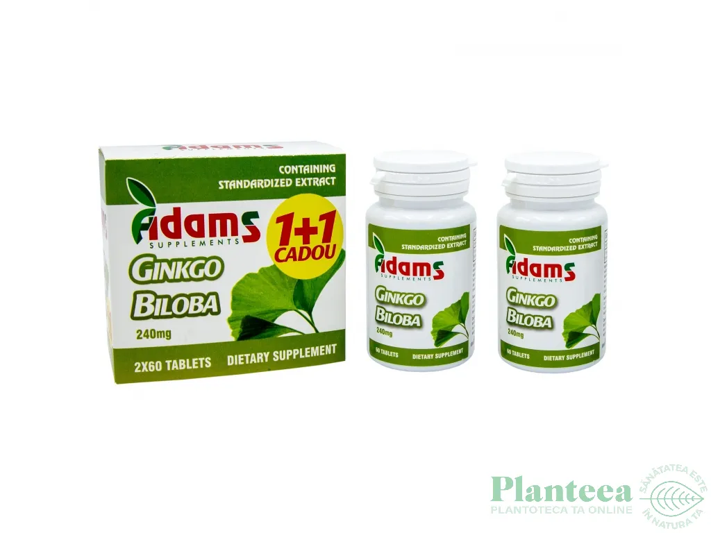 Pachet Ginkgo biloba 240mg 2x60cp - ADAMS SUPPLEMENTS