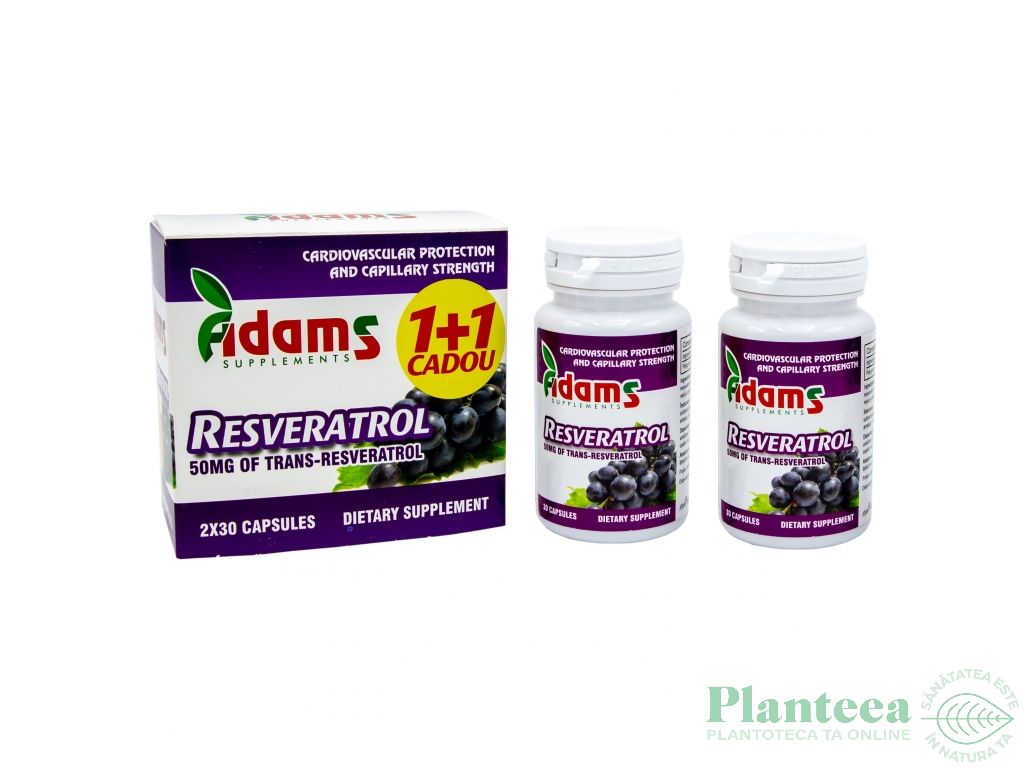 Pachet Resveratrol 50mg 2x30cps - ADAMS SUPPLEMENTS