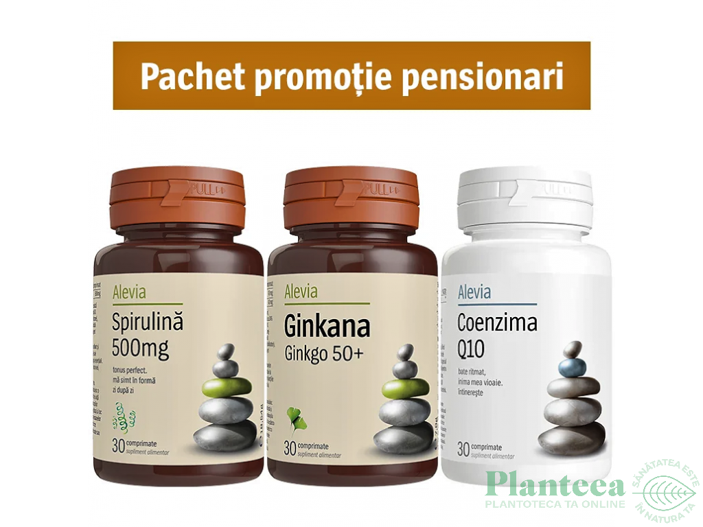 Pachet Pensionari [Spirulina 500mg+Ginkana 50+Q10 10mg} 3b - ALEVIA