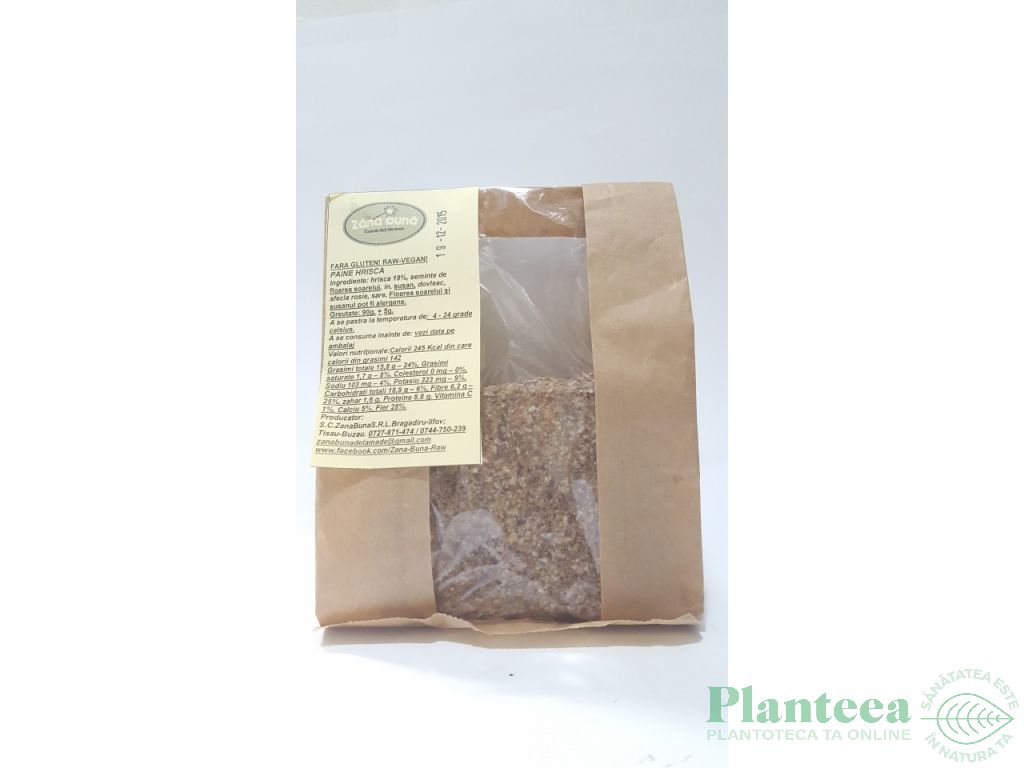 Paine mei hrisca fara gluten raw 90g - ZANA BUNA