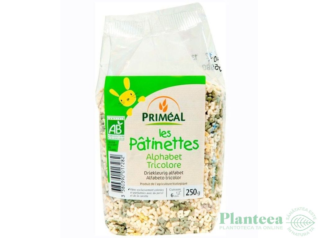 Paste alfabet tricolor grau Les Patinettes eco 250g - PRIMEAL