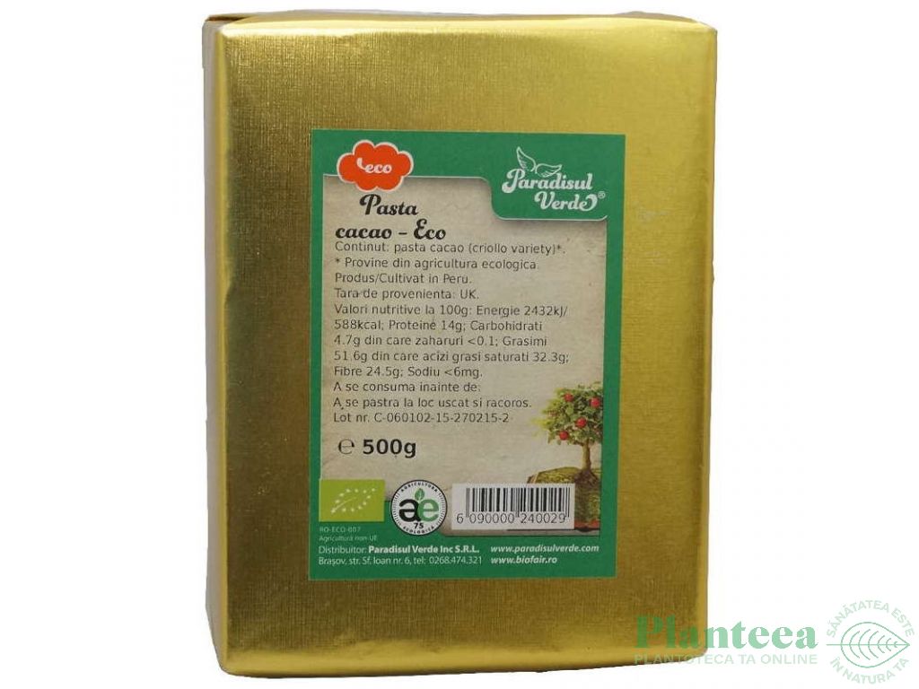 Pasta cacao eco 500g - PARADISUL VERDE