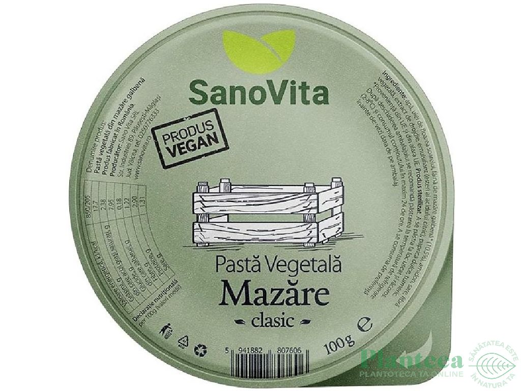 Pate vegetal mazare galbena 100g - SANOVITA