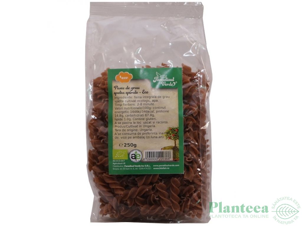 Paste spirale spelta integrala eco 250g - PARADISUL VERDE