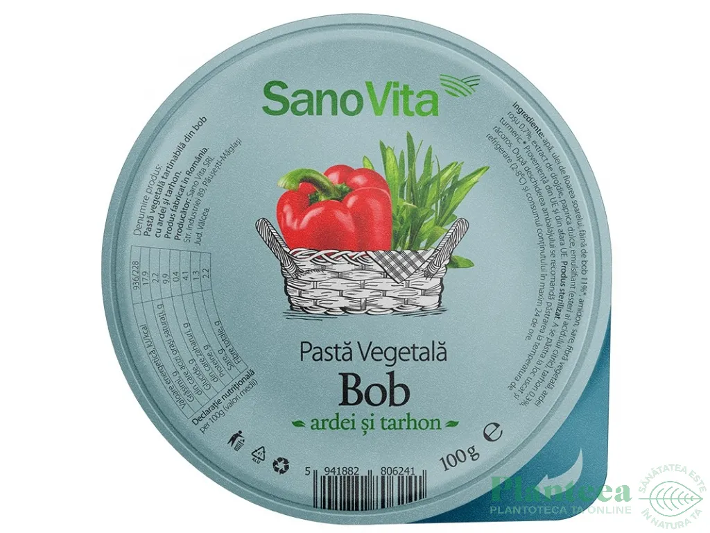 Pate vegetal bob ardei tarhon 100g - SANOVITA