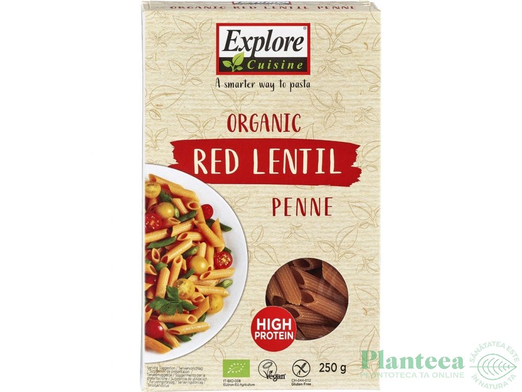 Paste penne linte rosie fara gluten bio 250g - EXPLORE CUISINE