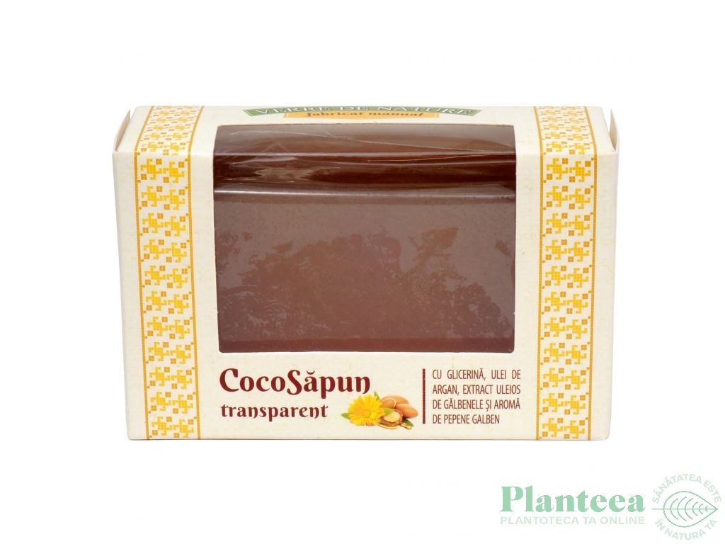 Sapun transparent Coco argan galbenele aroma pepene galben 50g - MANICOS