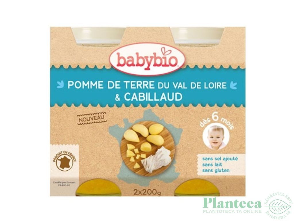 Piure cartofi peste morun bebe +6luni eco 2x200g - BABYBIO