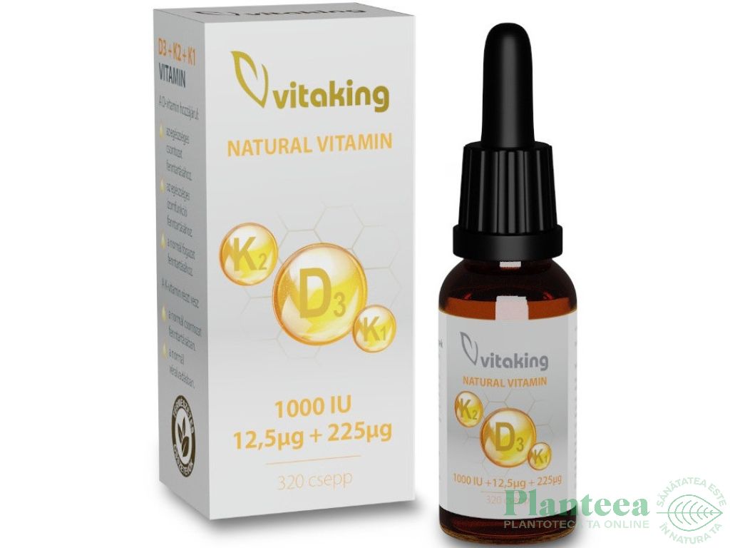 Picaturi vitamina K2 K1 D3 2000ui 10ml - VITAKING