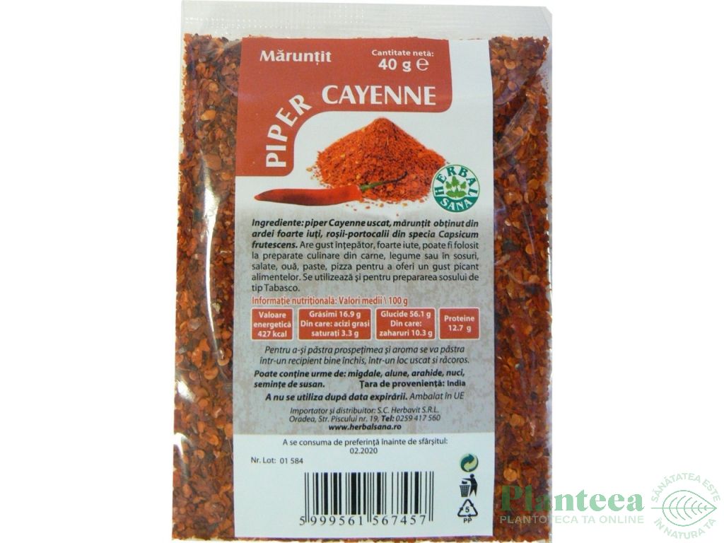 Condiment piper cayenne maruntit 40g - HERBAL SANA