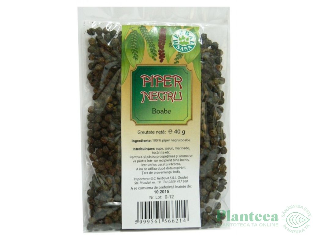 Condiment piper negru boabe 40g - HERBAL SANA