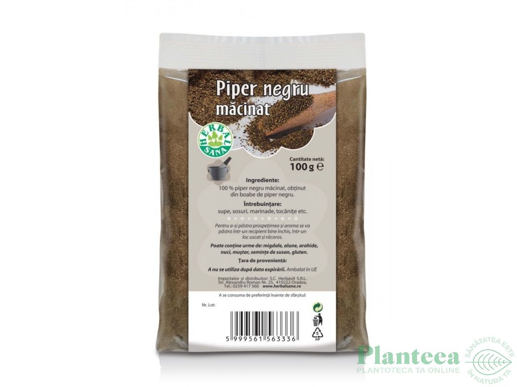 Condiment piper negru macinat 100g - HERBAL SANA