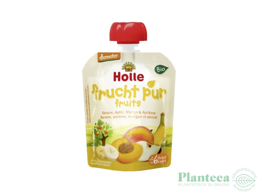 Piure banane mere mango caise bebe +6luni eco 90g - HOLLE