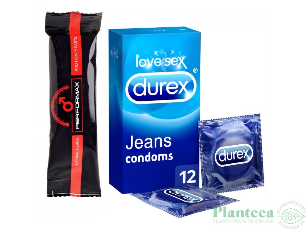 Pachet [Pasta miere pt barbati 10g+ Prezervative Durex Jeans 12b] 2b - PERFORMAX
